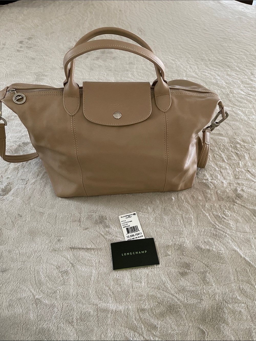 NEW Longchamp Leather Shoulder Tote in Beige
